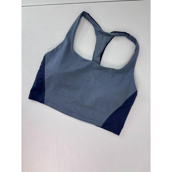 Athleta‎ women's medium blue grey transcend color block cropped sports bra - Picture 1 of 5